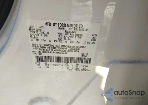 2013 Ford Edge Sel z USA, uszkodzony, nr VIN 2FMDK4JC2DBE35954